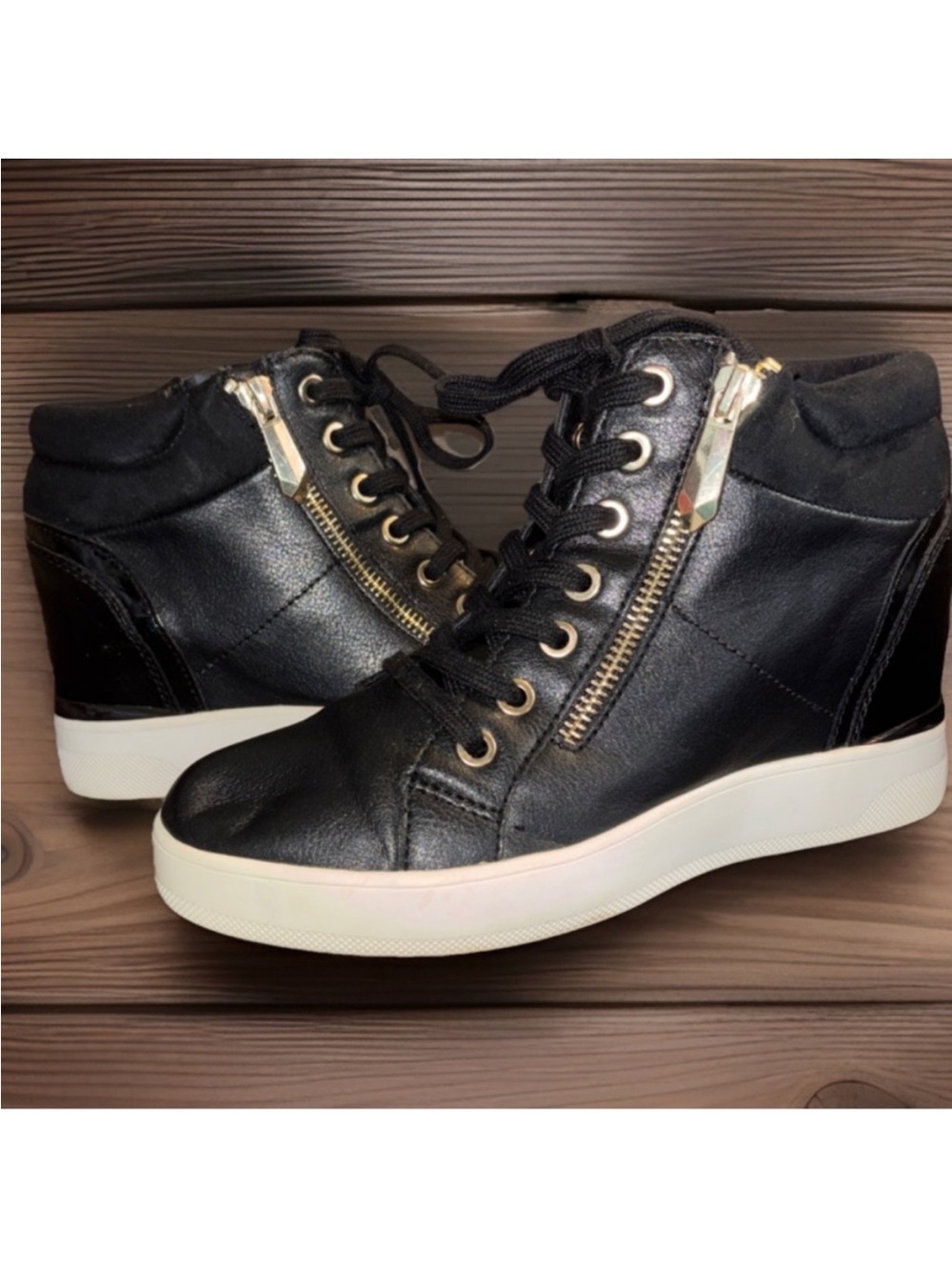 Aldo Kaia hidden black wedge sneakers, youth sign 6.5